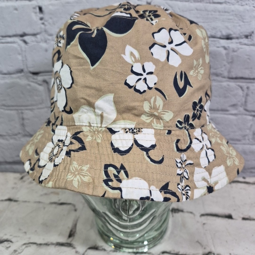 Y2K Style Bucket Cap Hawaii Floral Reversible Khaki One Size Slacker Skater Hat